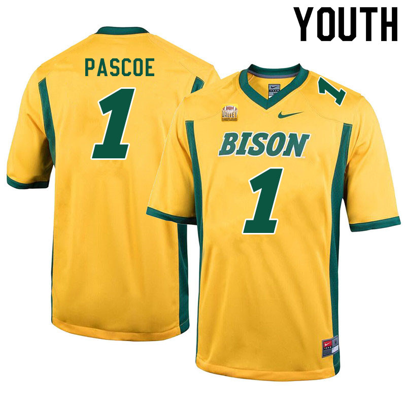 Youth #1 Britton Pascoe North Dakota State Bison College Football Jerseys Sale-Yellow - Click Image to Close